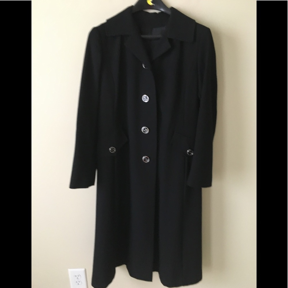 Vtg BlackWool Overcoat Fully Lined Single Breasted